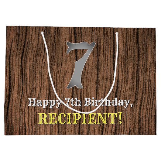 7誕生日：カントリーインスパイアウエスタンルック、名前 ラージペーパーバッグ (裏面)