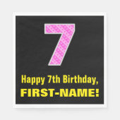 7誕生日：ピンクストライプのハートと「7」 +名前 スタンダードランチョンナプキン (正面)