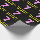 7誕生日:ピンクストライプのハートと「7」 +名前 ラッピングペーパー (角)