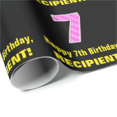 7誕生日:ピンクストライプのハートと「7」 +名前 ラッピングペーパー (ロールコーナー)