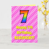 7誕生日:ピンクストライプのハート、レインボー7 カード (黄色い花)