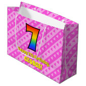 7誕生日:ピンクストライプのハート、レインボー7 ラージペーパーバッグ (正面アングル)