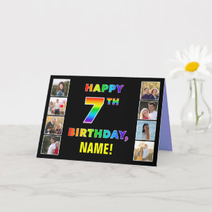 7誕生日：レインボー文字カスタム、写真&名前 カード