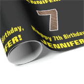 7誕生日:名前とフェイク木目パターン「7」 ラッピングペーパー (ロールコーナー)