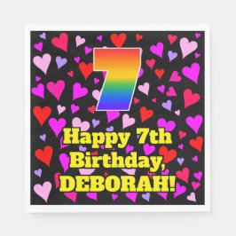 7誕生日：愛するハートパターン、虹# 7 スタンダードランチョンナプキン