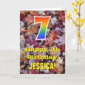7誕生日、素朴紅葉、虹「7」 カード (黄色い花)