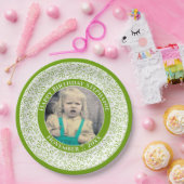 70あなたの写真の乱数パターン緑/白 ペーパープレート (パーティー)