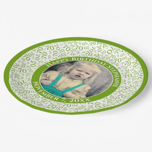 70あなたの写真の乱数パターン緑/白 ペーパープレート (アングル)
