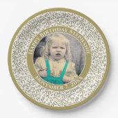 70あなたの写真の乱数パターン金ゴールド/白 ペーパープレート (正面)