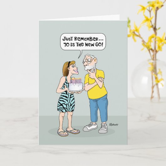 70おもしろい番目の誕生日カー男性へド カード (黄色い花)