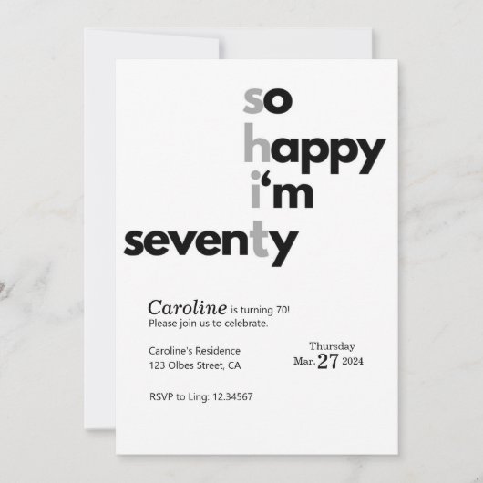 70おもしろい誕生日おもしろいフヌア笑わされる 招待状 (正面)