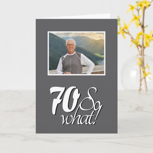 70おもしろいso 70th誕生日写真 カード (黄色い花)