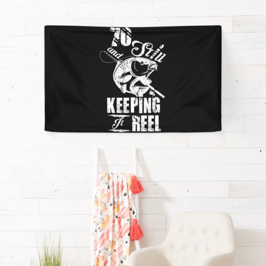 70およびスチ保ルのITリール魚釣り誕生日 横断幕 (インサイチュ)