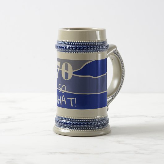 70だからおもしろい何ストライプ引用文70誕生日 ビールジョッキ (正面右)