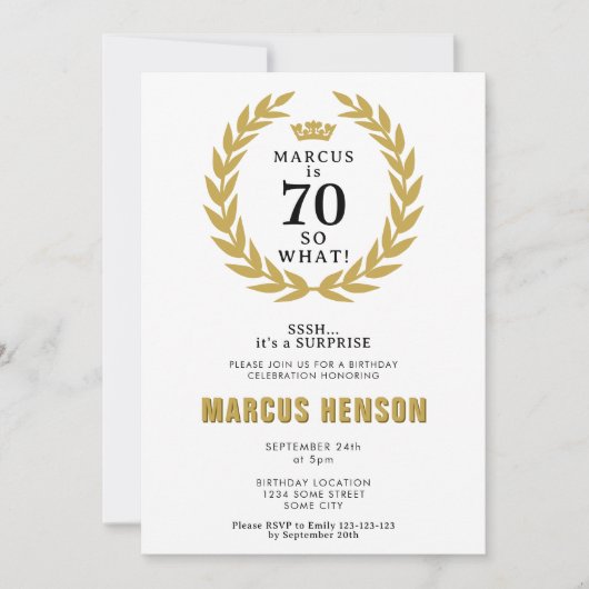70だから何おもしろいローレルリース70誕生日 招待状 (正面)