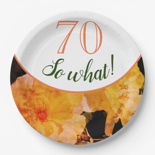 70だから何イエローローズおもしろいフローラ70誕生日 ペーパープレート (正面)
