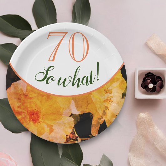 70だから何イエローローズおもしろいフローラ70誕生日 ペーパープレート