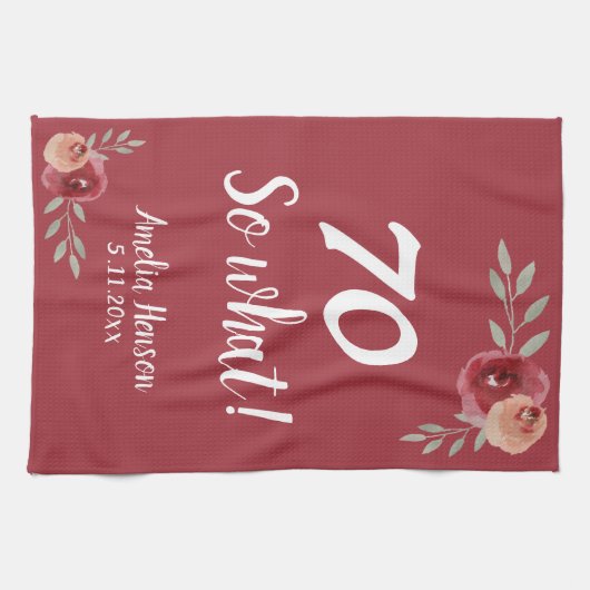 70だから何Red Waterカラーバラ70誕生日 キッチンタオル (横)