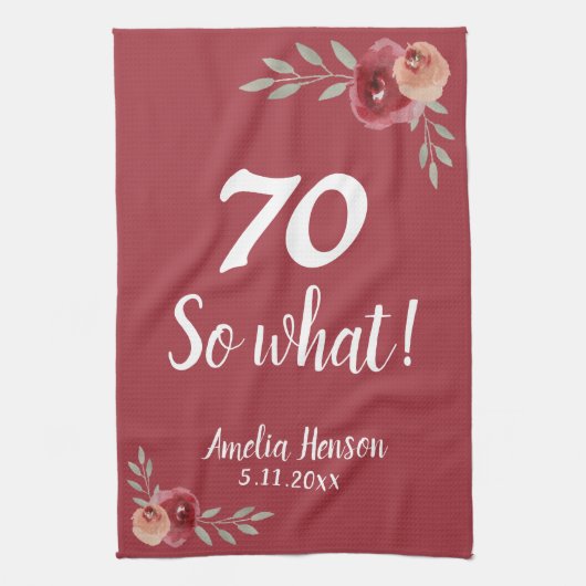 70だから何Red Waterカラーバラ70誕生日 キッチンタオル (縦)