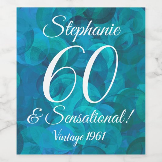 70とセンセーショナル海ブルーティール（緑がかった色） ワインラベル (シングルラベル)