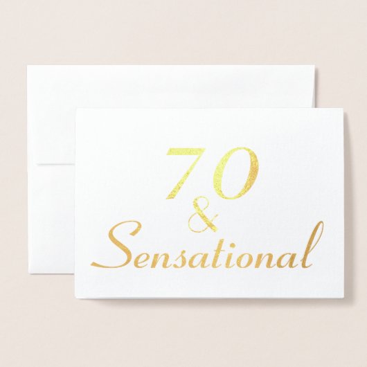 70とセンセーショナル70th誕生日のパーソナライズ 箔カード (封筒付き正面)