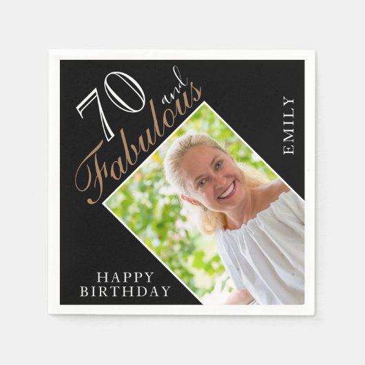 70と素晴らしいエレガントスクリプト写真70誕生日 スタンダードカクテルナプキン (正面)