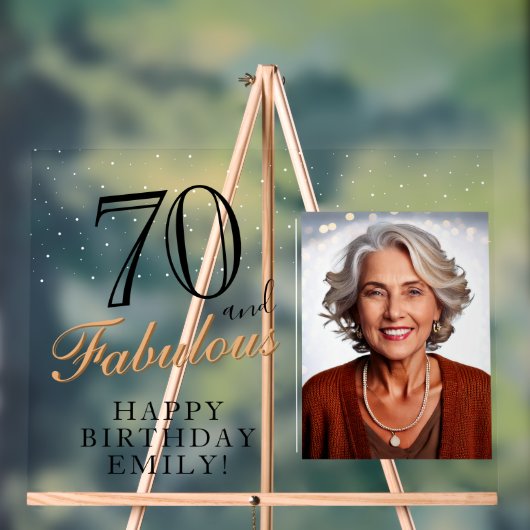 70と素晴らしいエレガントブラック70th誕生日写真 アクリルサイン (ニュートラル)