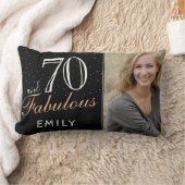 70と素晴らしいエレガントブラック70th誕生日写真 ランバークッション (ブランケット)