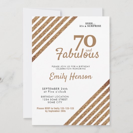 70と素晴らしいエレガント金ゴールドグリッター70誕生日 招待状 (正面)