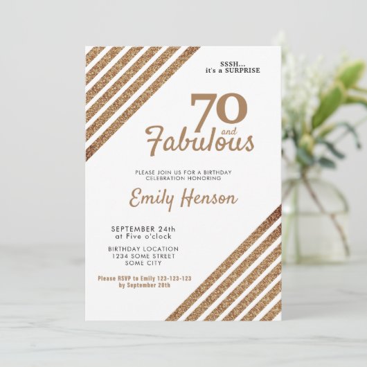 70と素晴らしいエレガント金ゴールドグリッター70誕生日 招待状 (スタンド正面)