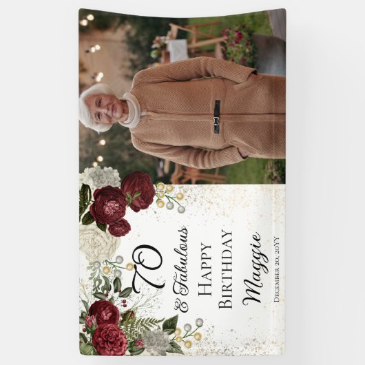 70と素晴らしいグラムバラフローラ誕生日パーティー 横断幕 (縦)