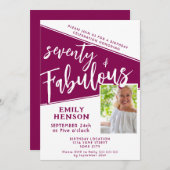 70と素晴らしいスクリプトマゼンタフォト70誕生日 招待状 (正面/裏面)