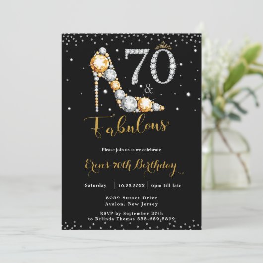 70と素晴らしいハイヒールダイヤモンド70誕生日 招待状 (スタンド正面)