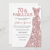 70と素晴らしいバラ金ゴールドドレス70th誕生日パーティー 招待状 (正面/裏面)