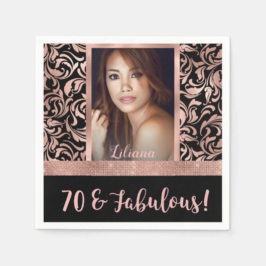 70と素晴らしいバラ金ゴールド70誕生日 スタンダードカクテルナプキン (正面)