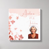 70と素晴らしいピンクのグリッター花フォト誕生日 キャンバスプリント (正面)