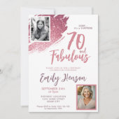 70と素晴らしいピンクのグリッター2写真70誕生日 招待状 (正面)