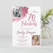70と素晴らしいピンクのグリッター2写真70誕生日 招待状 (スタンド正面)