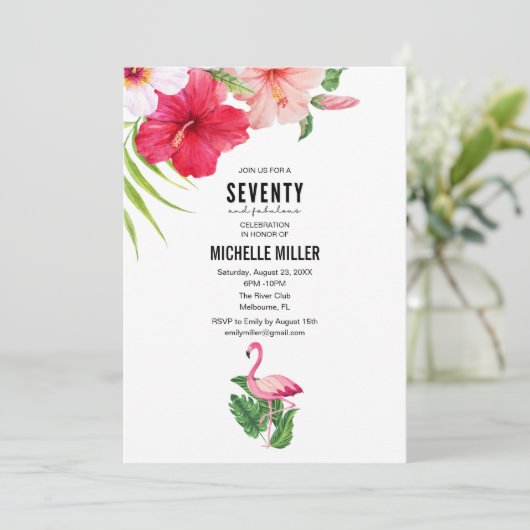 70と素晴らしいピンクフラミンゴ70th誕生日パーティー 招待状 (スタンド正面)