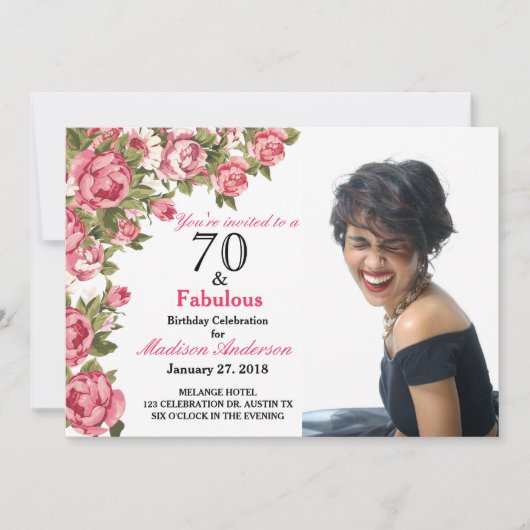 70と素晴らしいフローラ | 70番目の誕生日招待状 招待状 (正面)