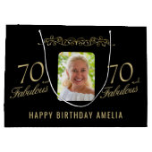 70と素晴らしいブラックオーナメント70th誕生日写真 ラージペーパーバッグ (裏面)