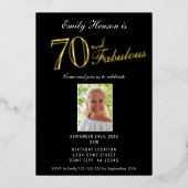 70と素晴らしいブラック70番目の誕生日金ゴールド 箔招待状 (正面)