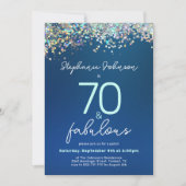 70と素晴らしいブルーグリッター70th誕生日パーティー 招待状 (正面)