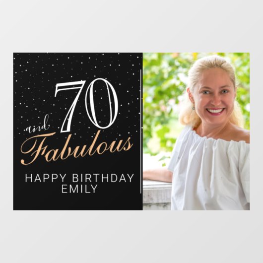 70と素晴らしいモダンブラック70th誕生日写真 ウィンドウサイン (シート)