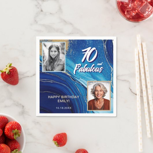 70と素晴らしい大理石グリッター2フォト誕生日 スタンダードカクテルナプキン (インサイチュ)