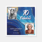 70と素晴らしい大理石グリッター2フォト誕生日 スタンダードカクテルナプキン (正面)