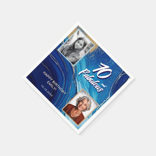70と素晴らしい大理石グリッター2フォト誕生日 スタンダードカクテルナプキン (角)