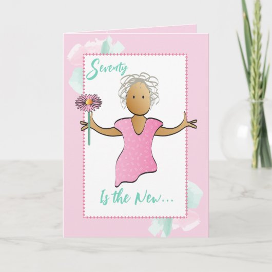 70と素晴らしい女性マンガピンク誕生日 カード (正面)