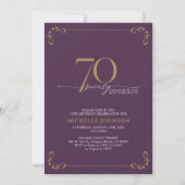 70と素晴らしい紫と金ゴールド書道誕生日 招待状 (正面)