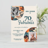 70と素晴らしい花柄2写真誕生日 招待状 (スタンド正面)